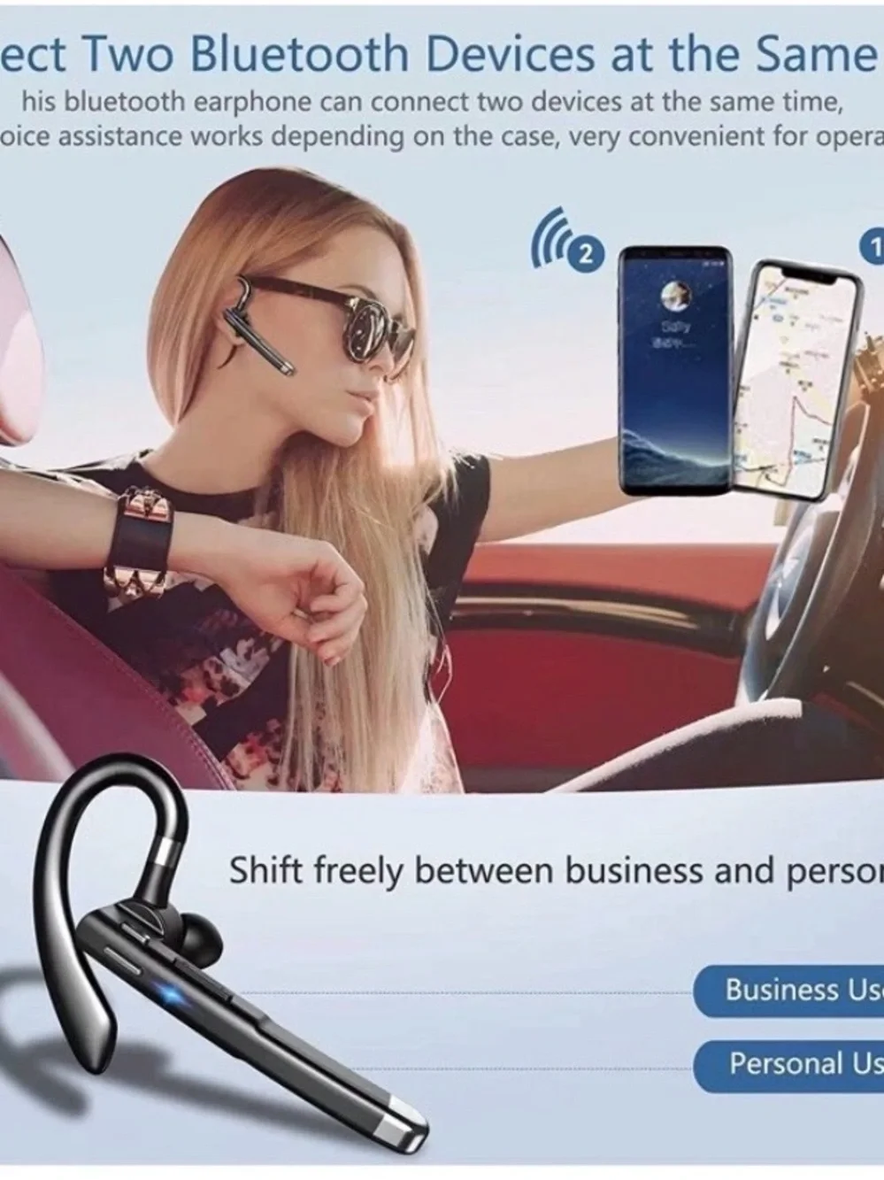 Sleek Black Bluetooth Ear-Hook Headset with Charging Case
